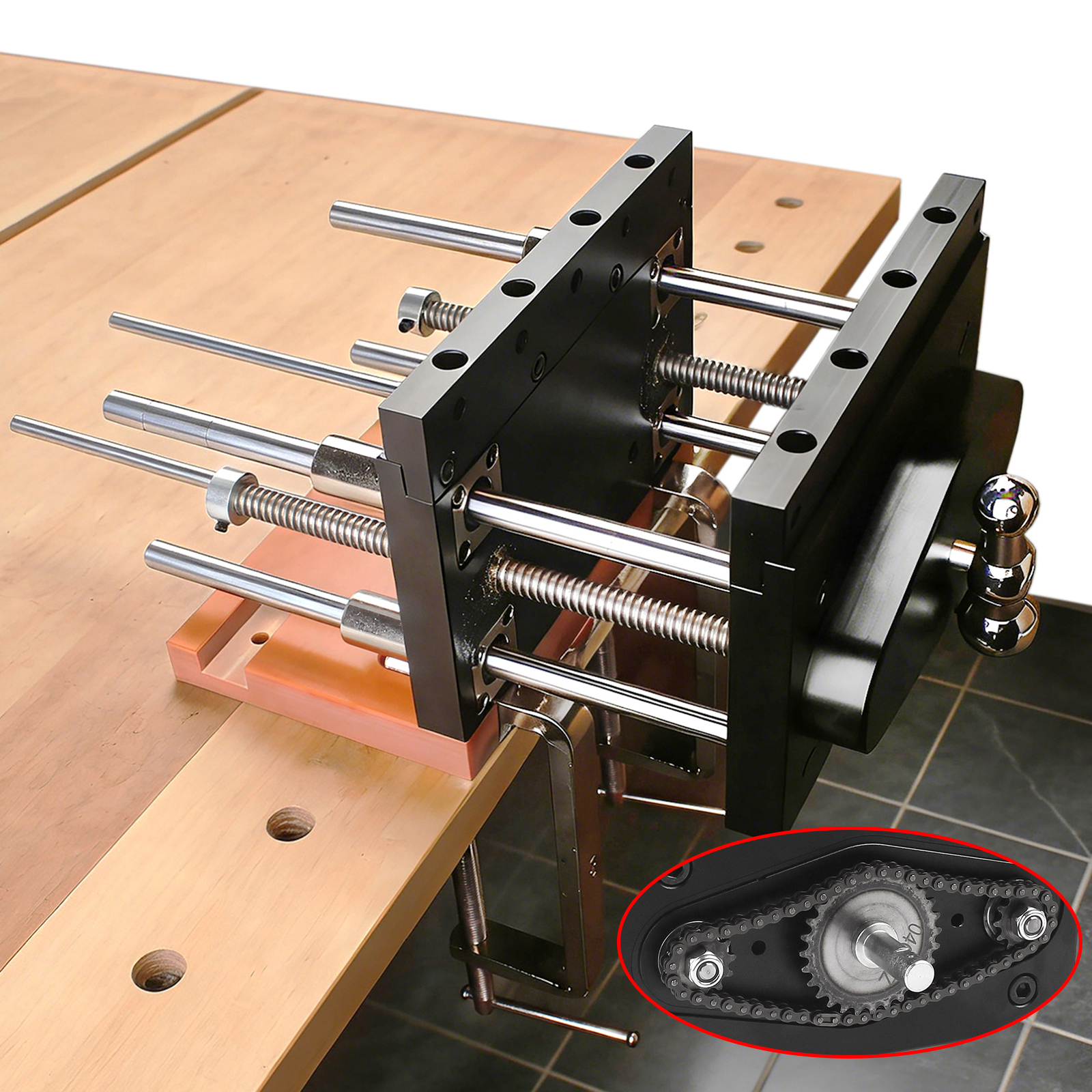 Woodworking Vise Types - High Precision Woodworking Vise, Gear Chain