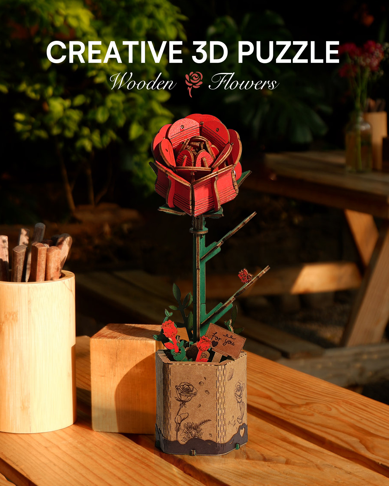 Rolife Wooden 3D Puzzle Rose A – Woodworking Kits For Kids recenzja i cena