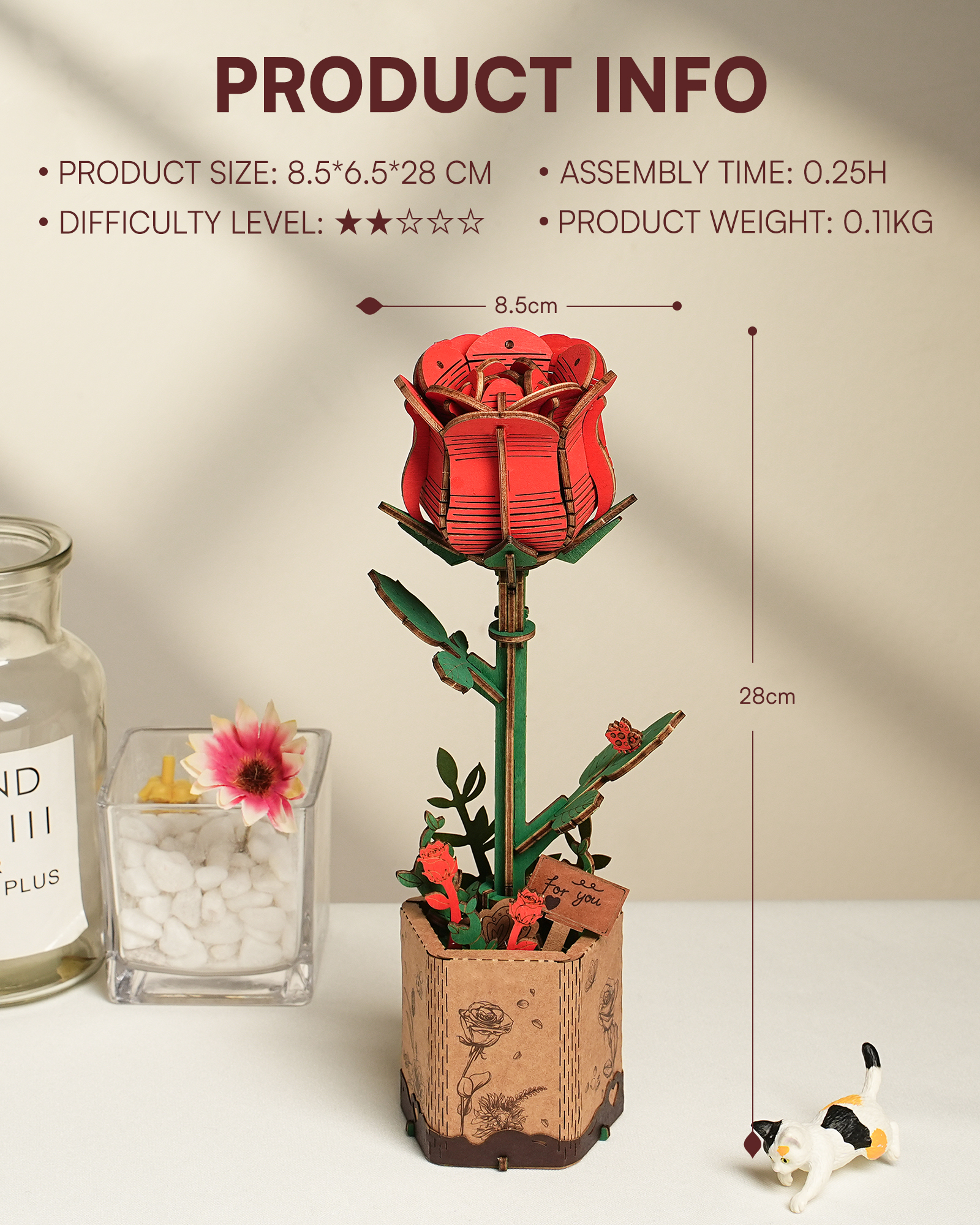 Rolife Wooden 3D Puzzle Rose A – Woodworking Kits For Kids recenzja i cena