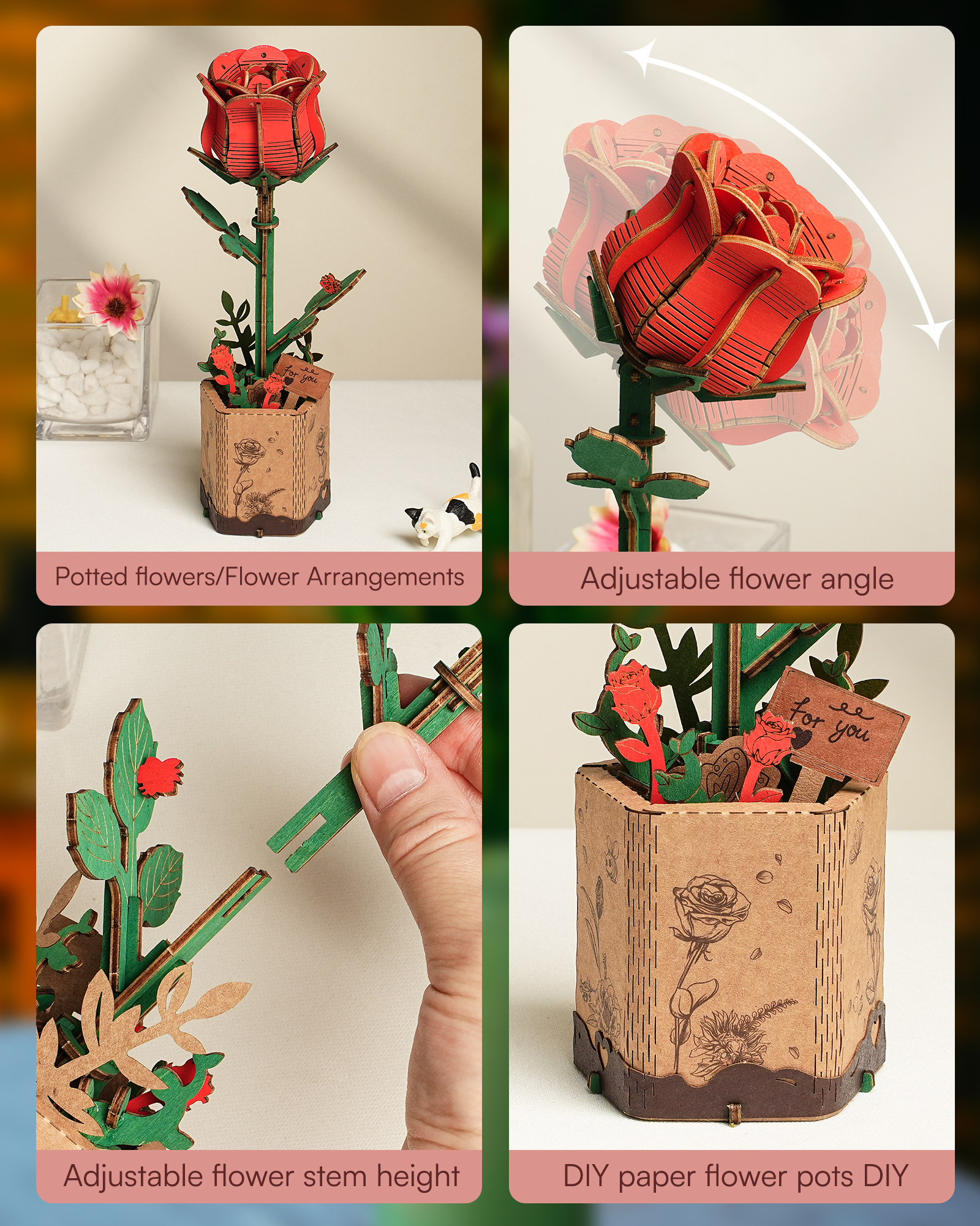 Rolife Wooden 3D Puzzle Rose A – Woodworking Kits For Kids recenzja i cena